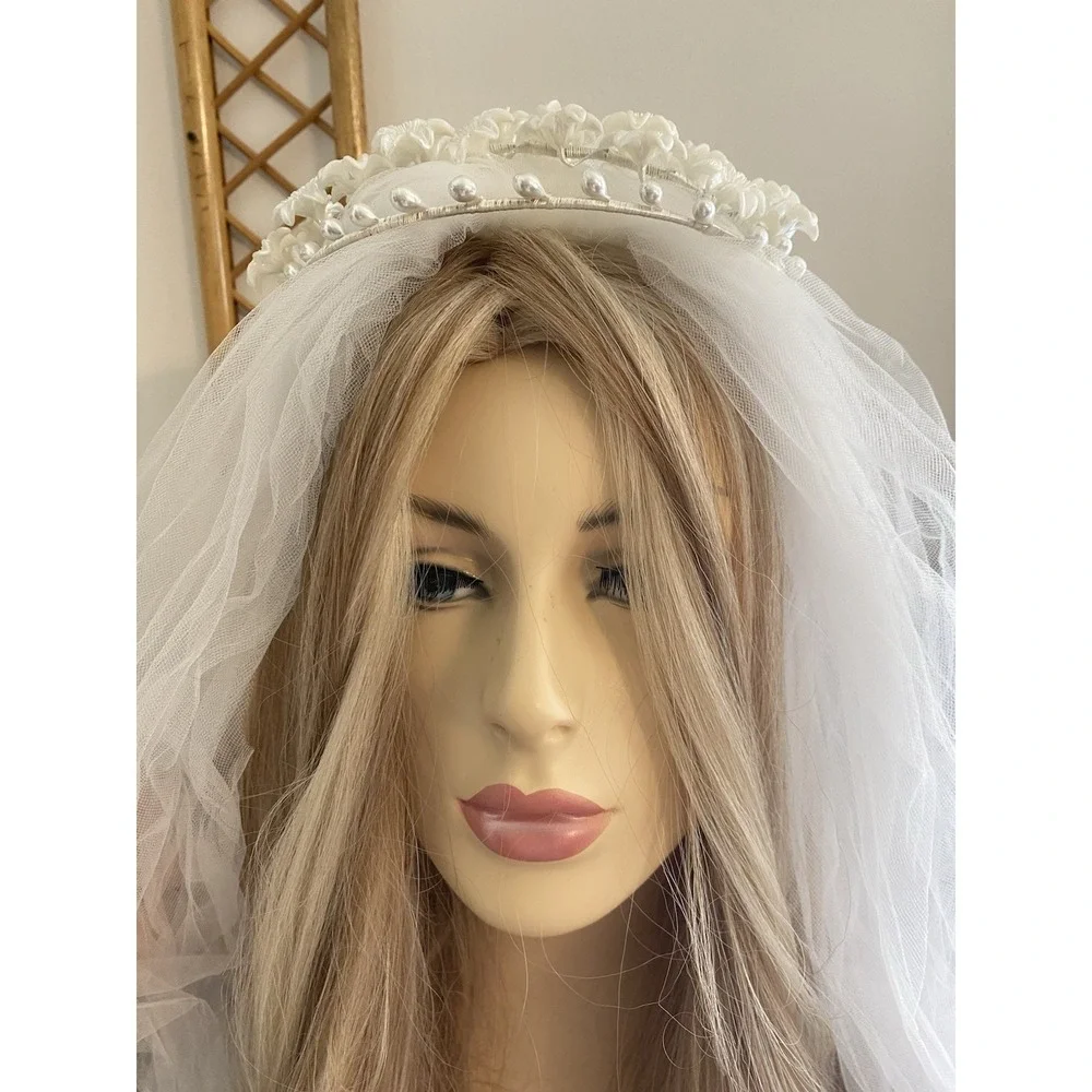 Vintage Floral Beaded Pearl Embellished Wedding‎ Crown Headband Pearlescent EUC